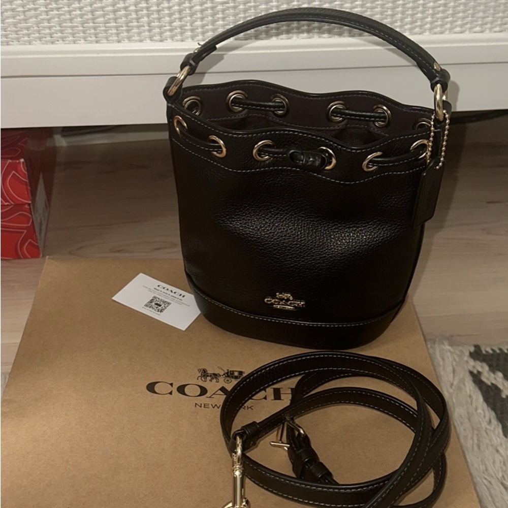 Coach Black Leather Bucket Bag